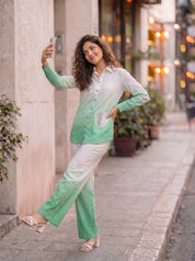 Green and White Sequence Cotton Flex Co-ord Set