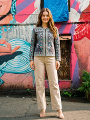 Multicolored Embroidered Cotton Bomber Jacket