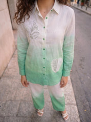Green and White Sequence Cotton Flex Co-ord Set