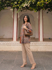 Grey & Orange Printed Muslin Tunic