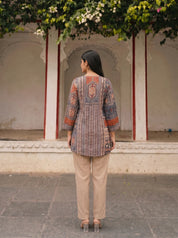 Grey & Orange Printed Muslin Tunic