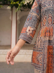 Grey & Orange Printed Muslin Tunic