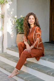 Tangerine Contrast Lace Detail Cotton Flex Co-ord Set