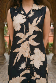 Black & Beige Floral Kurta Set