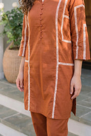 Tangerine Contrast Lace Detail Cotton Flex Co-ord Set