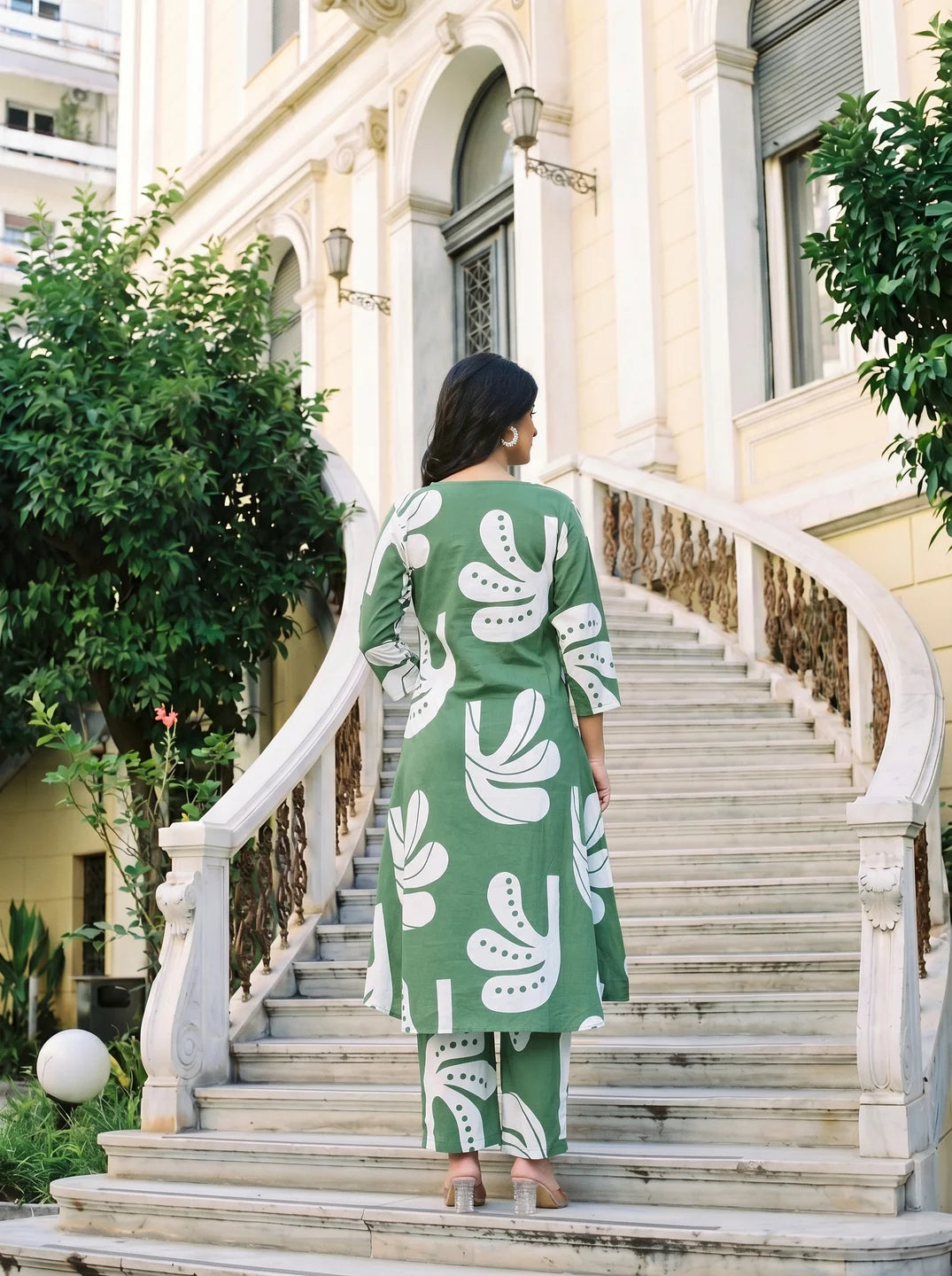 Palm Green Tropical A-line Kurta Set