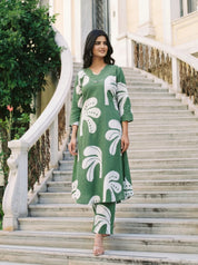 Palm Green Tropical A-line Kurta Set