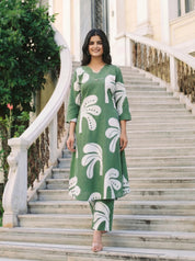 Palm Green Tropical A-line Kurta Set