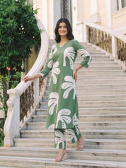 Palm Green Tropical A-line Kurta Set