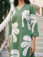 Palm Green Tropical A-line Kurta Set