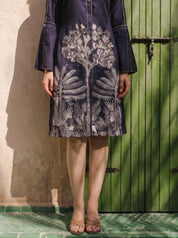 Dark Blue Embroidered A Line Shirt Dress