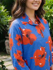 Abstract Floral Shirt Collar Co-ord Set in Cotton Cambric