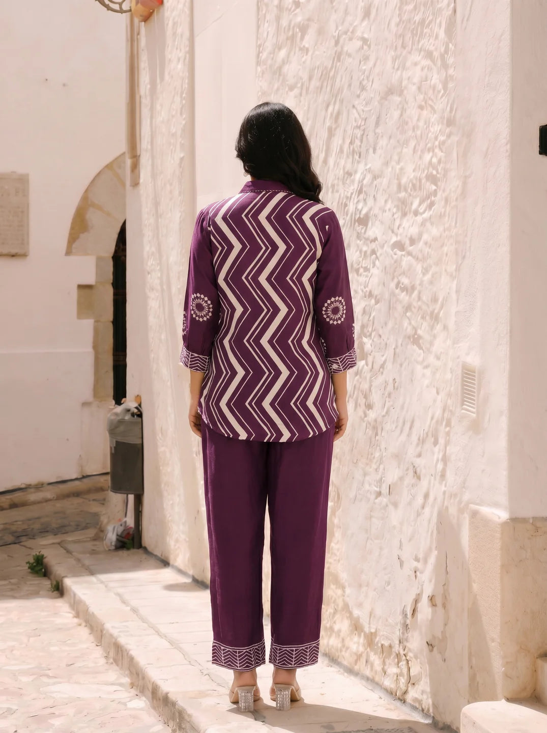 Violet Zigzag Stripe Muslin Co-Ord Set