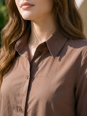 Ash Brown A Line Embroidered Shirt Dress