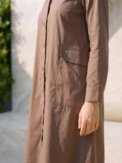 Ash Brown A Line Embroidered Shirt Dress