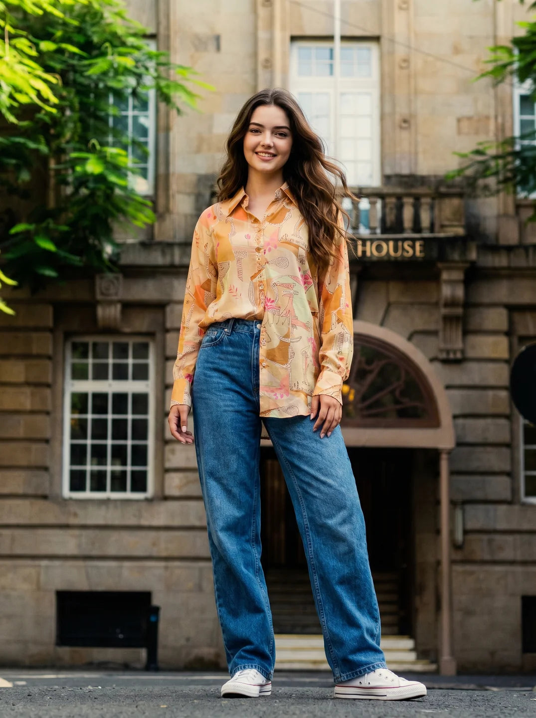 Yellow Printed Shirt Style Tunic With Embellishment