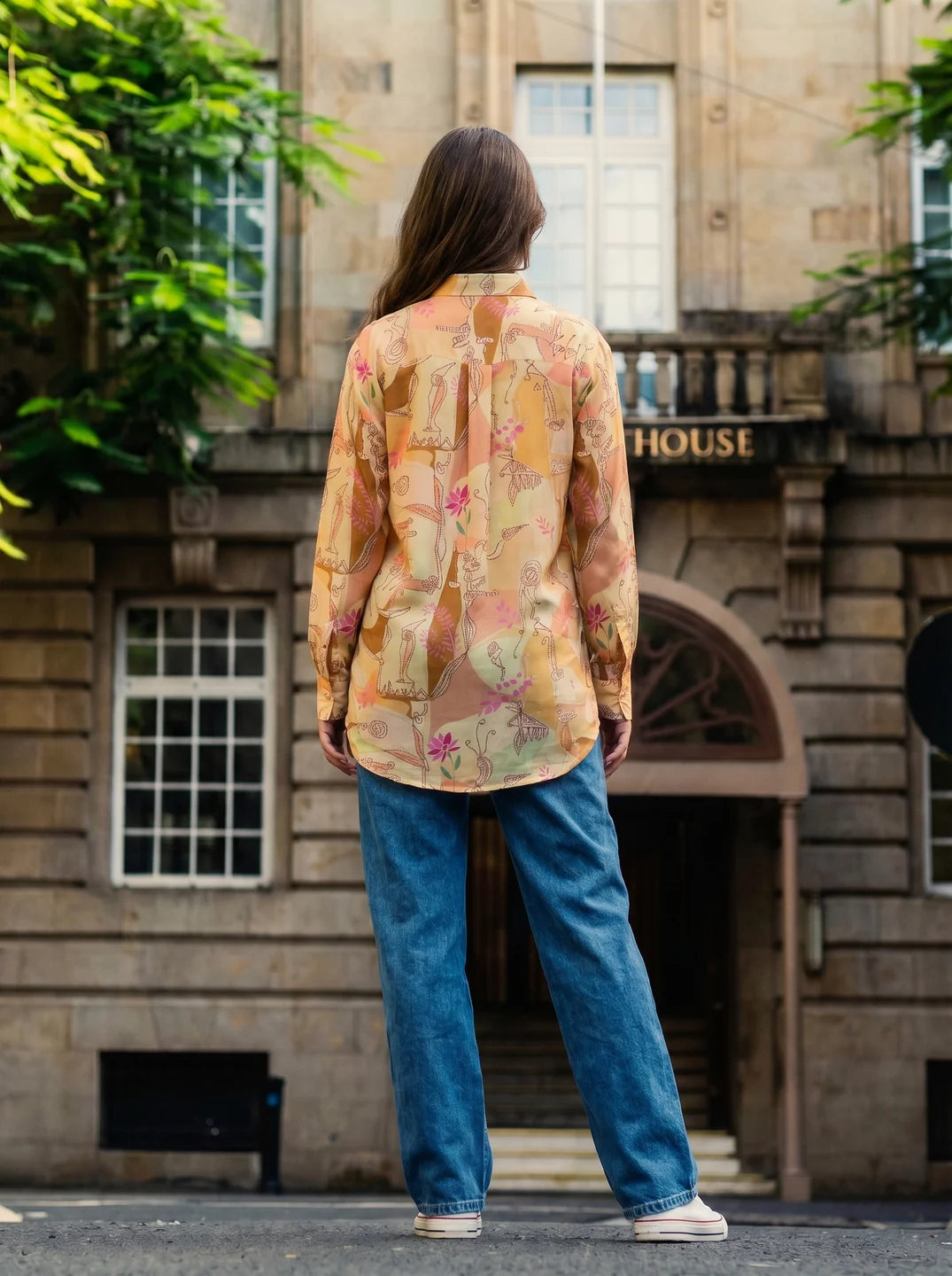 Yellow Printed Shirt Style Tunic With Embellishment