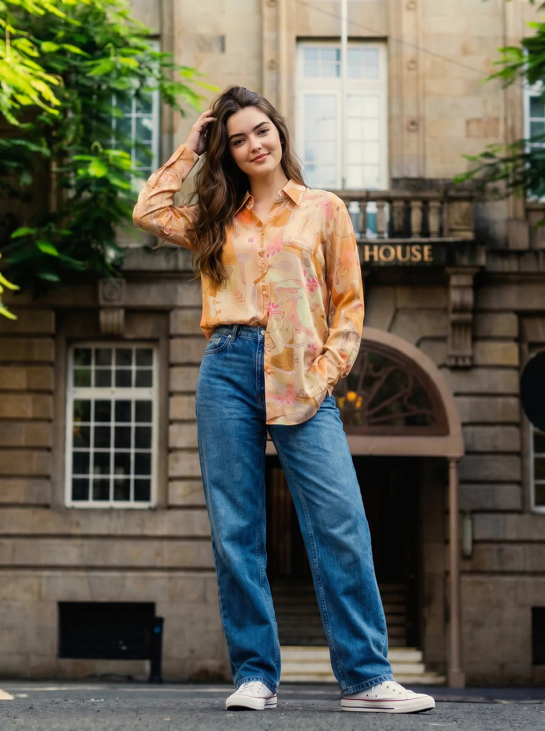 Yellow Printed Shirt Style Tunic With Embellishment