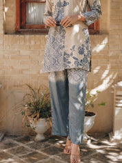 Beige & Grey Embellished Floral Co-ord Set