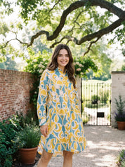 Multi-Color Crochet Flower Cotton Flex Shirt Dress