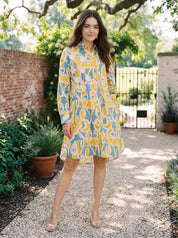 Multi-Color Crochet Flower Cotton Flex Shirt Dress
