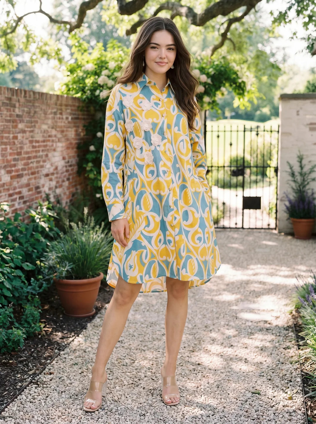 Multi-Color Crochet Flower Cotton Flex Shirt Dress – Kaftanize