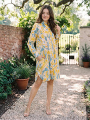 Multi-Color Crochet Flower Cotton Flex Shirt Dress