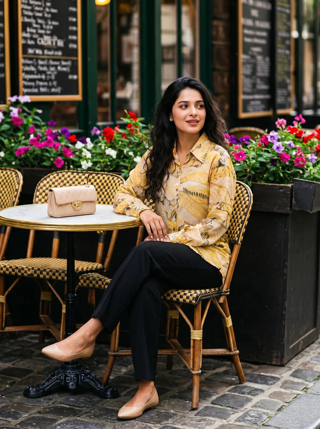 Yellow Printed Shirt Style Tunic With Embellishment