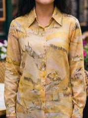 Yellow Printed Shirt Style Tunic With Embellishment