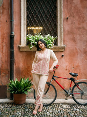 Beige Cotton Embroidered Co-ord Set