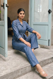Blue Color Denim with Tie Belt with 3/4 sleeves Co-ord Set