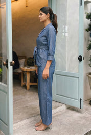 Blue Color Denim with Tie Belt with 3/4 sleeves Co-ord Set