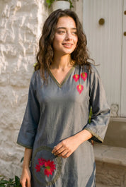 Blue Embroidered Co-ord Set in Roman Silk