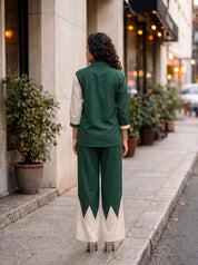 Green And White Motif Sequence Rayon Flex Co-ord Set