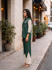 Green And White Motif Sequence Rayon Flex Co-ord Set
