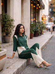 Green And White Motif Sequence Rayon Flex Co-ord Set