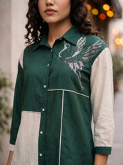 Green And White Motif Sequence Rayon Flex Co-ord Set