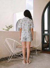 Nandita Powder Blue Floral Leaf Printed Cotton Short Set