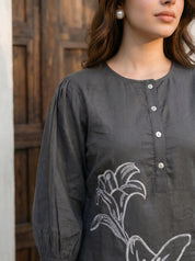 Dark Grey Embroidered Viscose Tunic With Pant