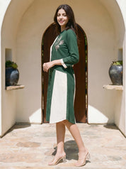 Green & White Cotton Bird Motif Embroidered Rayon Dress