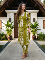 Olive Green Abstract Floral Print Kurta & Pant Set