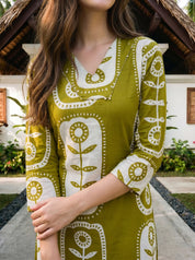 Olive Green Abstract Floral Print Kurta & Pant Set