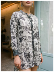 White And Black Printed High Low Muslin Tunic