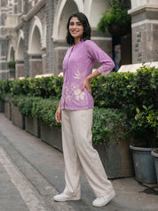 Lavender Floral Printed Russian Silk Top