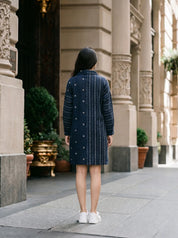 Navy Blue Jacquard Mini Shirt Dress