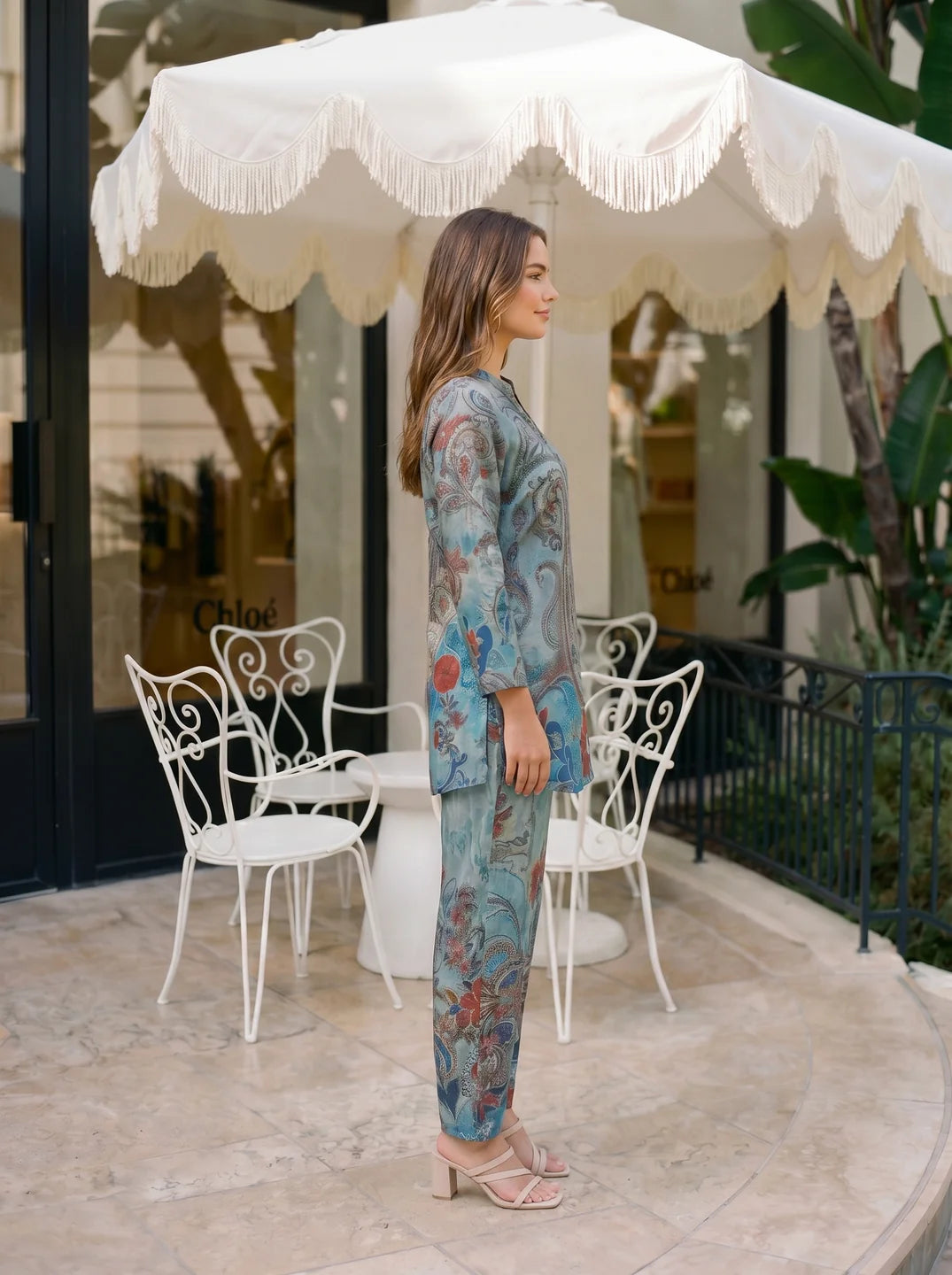 Blue Paisley Printed Muslin Co-ord Set