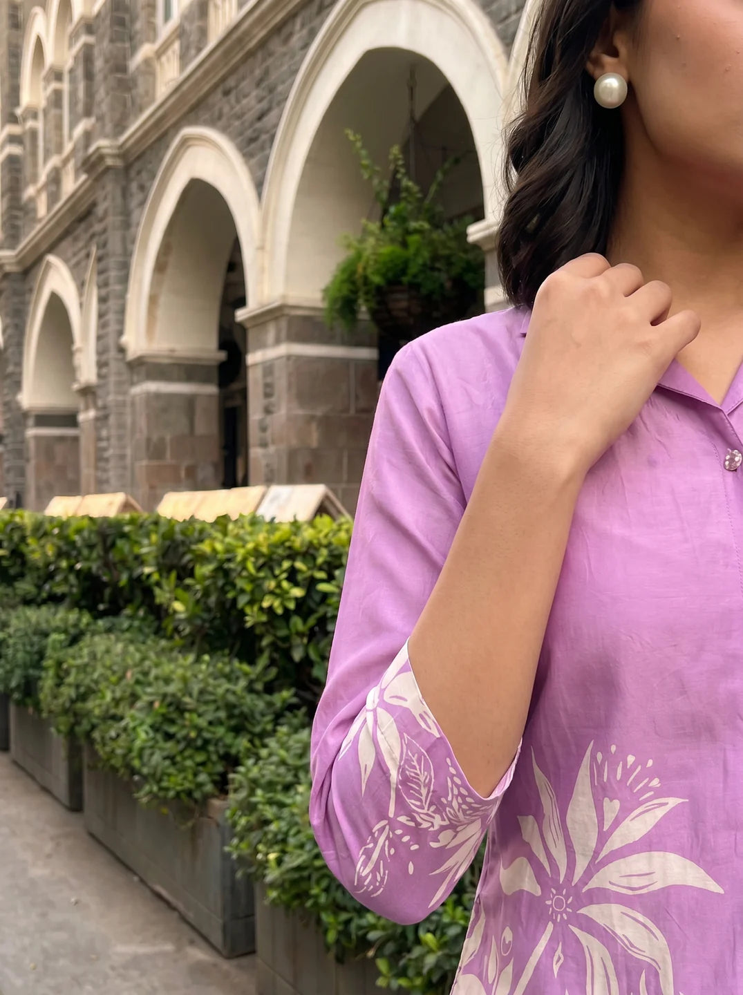 Lavender Floral Printed Russian Silk Top