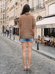 Brown Kaftan-Style Top with Sailor Collar