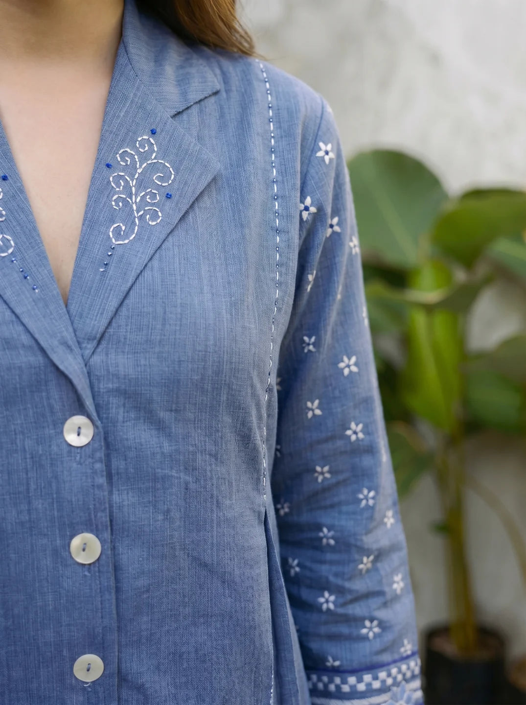 Blue Hand-Woven Cotton Printed Co-Ord Set