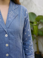 Blue Hand-Woven Cotton Printed Co-Ord Set